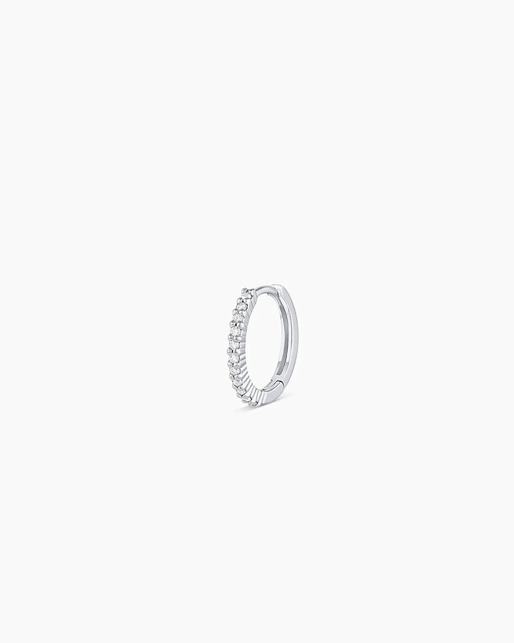 Woman wearing Classic Gold Huggie || option::14K Solid White Gold, 11mm