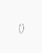 Woman wearing Classic Gold Huggie || option::14K Solid White Gold, 11mm