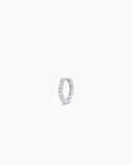 Woman wearing Classic Gold Huggie || option::14K Solid White Gold, 9mm
