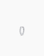 Woman wearing Classic Gold Huggie || option::14K Solid White Gold, 9mm
