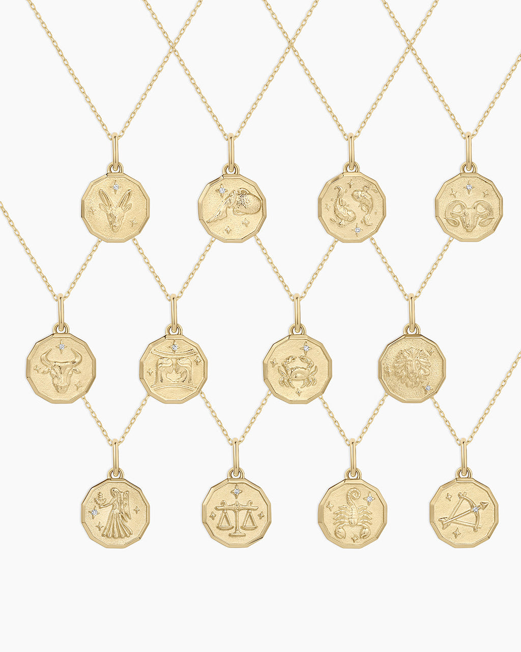 14K Diamond Zodiac Coin Charm Necklace