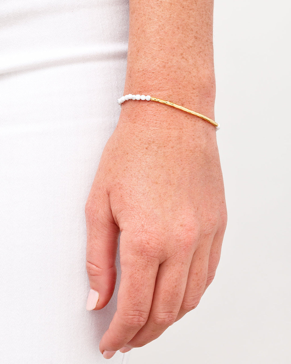 Power Gemstone Bracelet for Calming || option::18K Gold Plated, Howlite - Calming