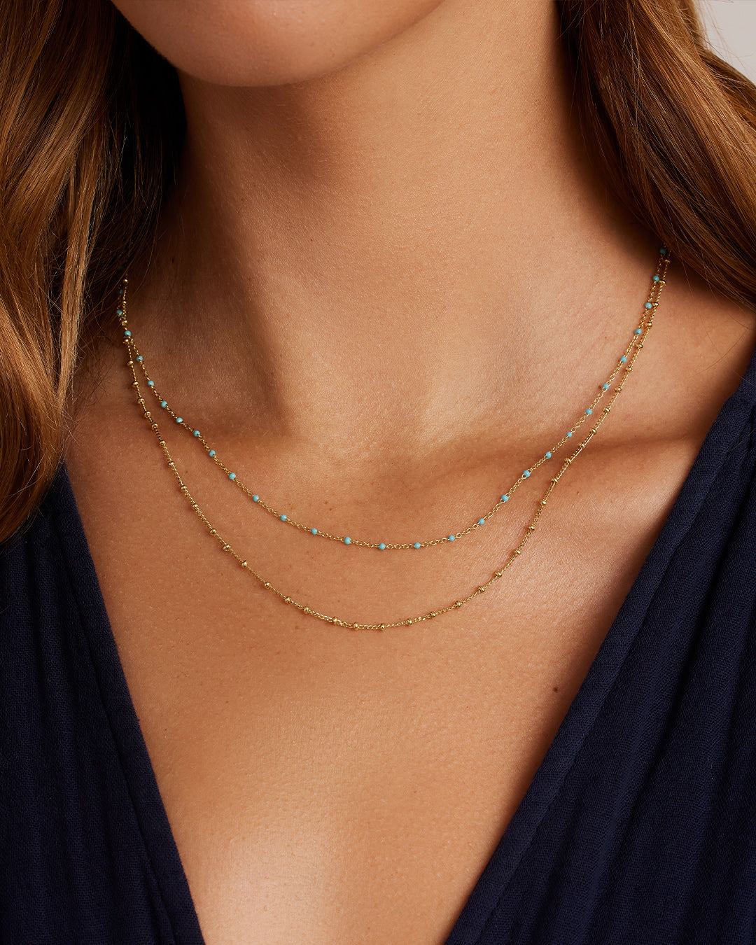 Capri Layer Necklace in Turquoise || option::18K Gold Plated