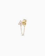 Woman wearing White Sapphire Chain Huggie || option::14K Solid Gold