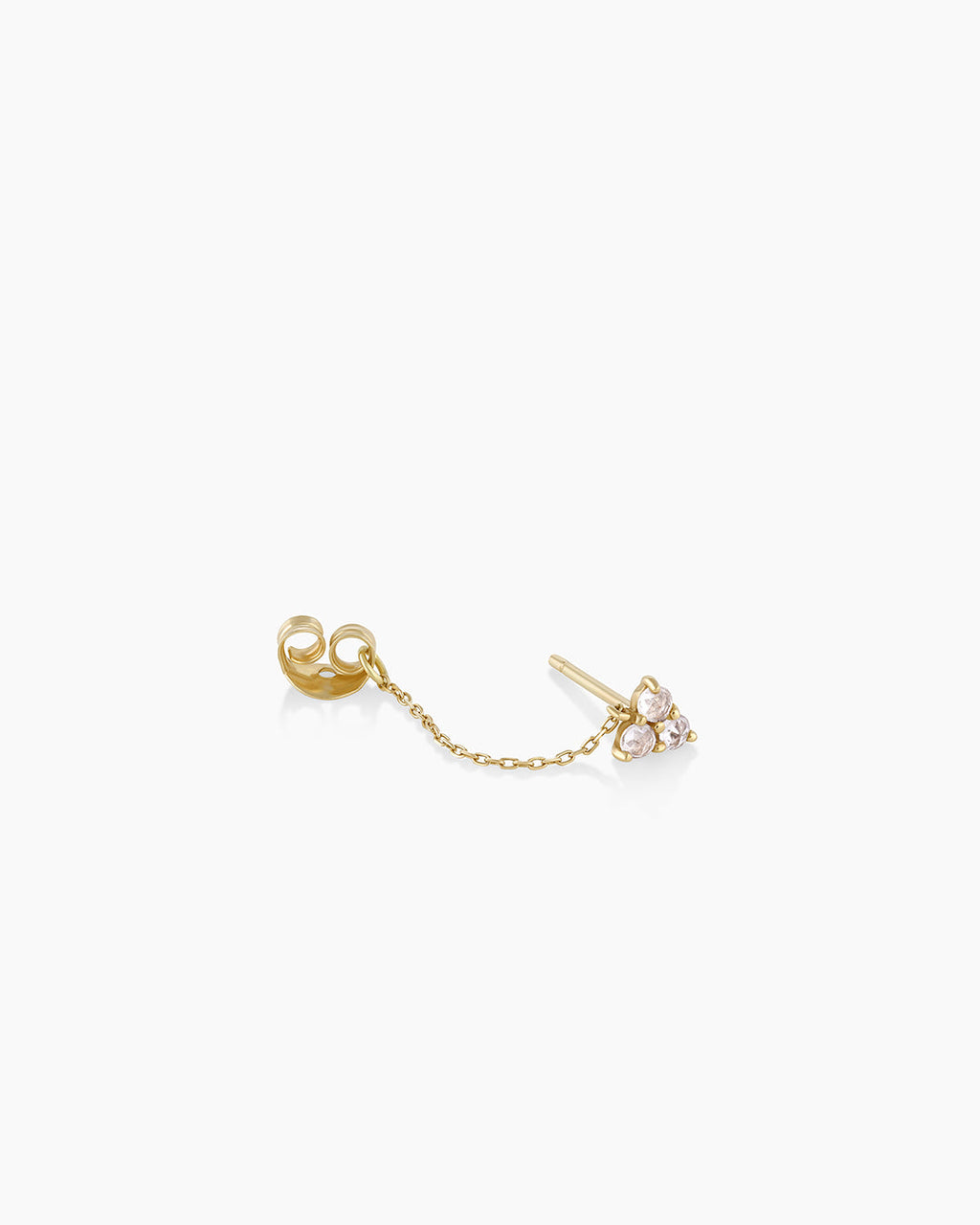 Woman wearing White Sapphire Chain Huggie || option::14K Solid Gold