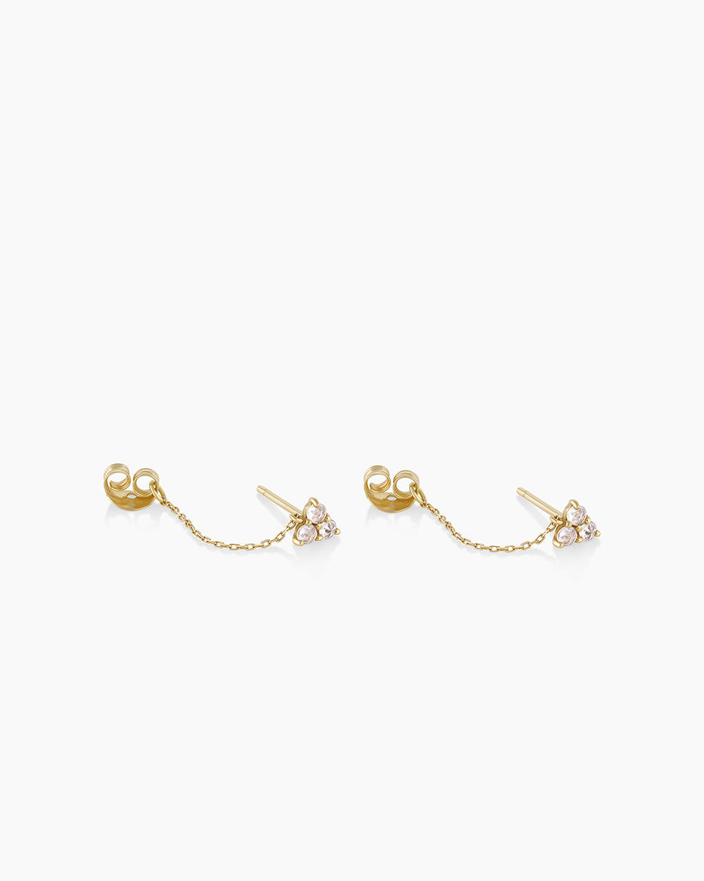 Woman wearing White Sapphire Chain Huggie || option::14K Solid Gold