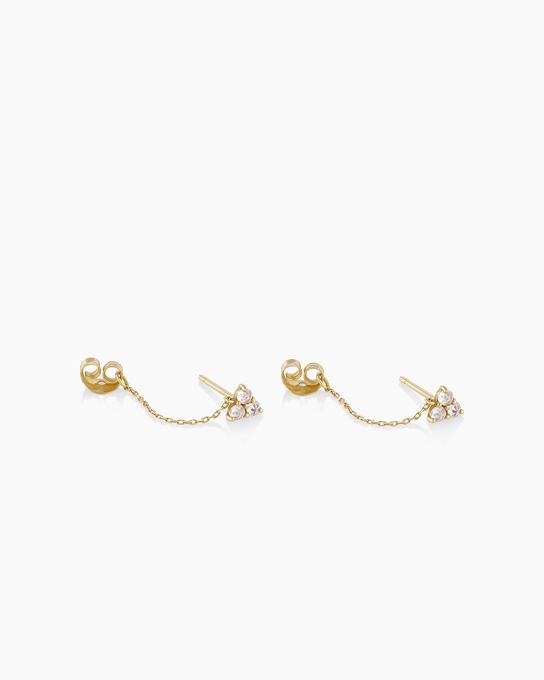 Woman wearing White Sapphire Chain Huggie || option::14K Solid Gold