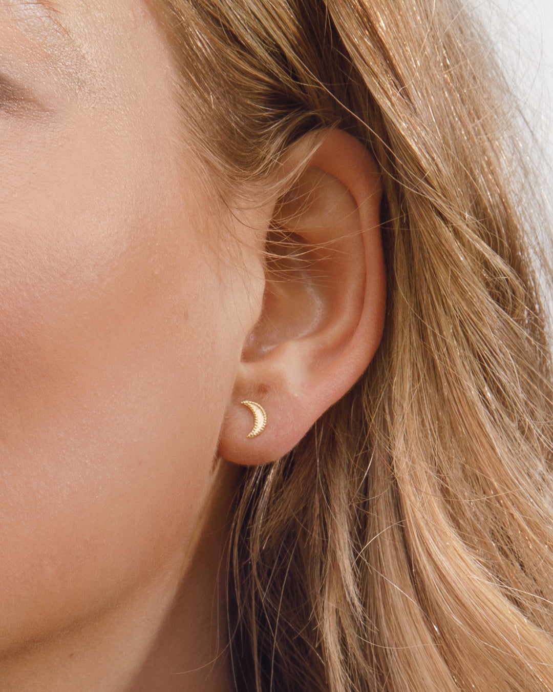 Moon Charm Stud || option::18K Gold Plated, Moon
