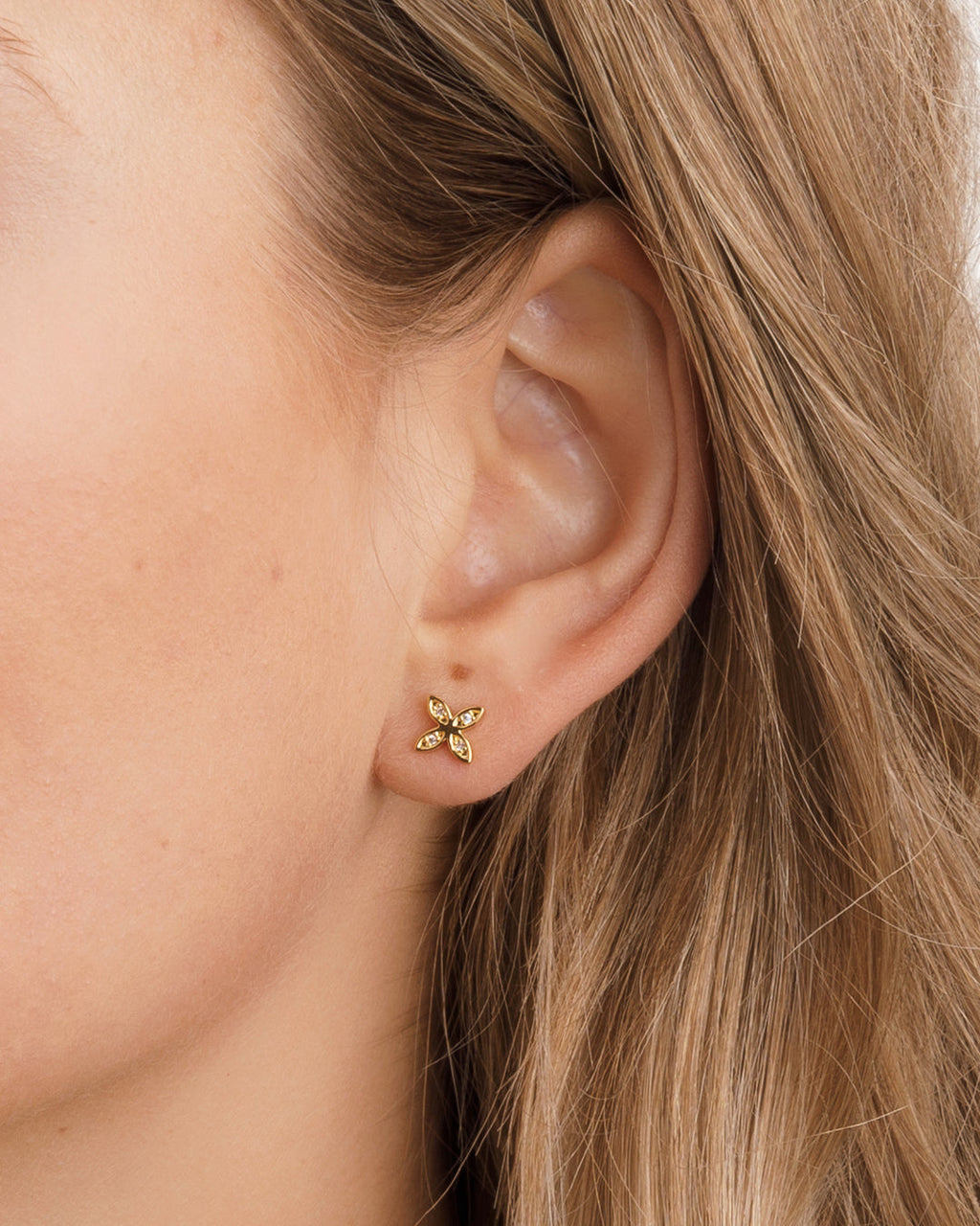 Flower Charm Stud || option::18K Gold Plated, Flower
