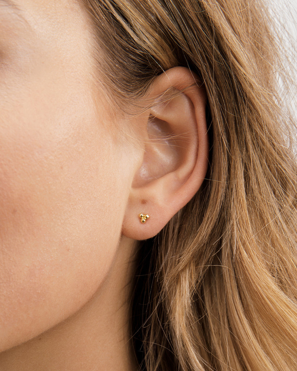 Woman wearing Bali Stud || option::18K Gold Plated