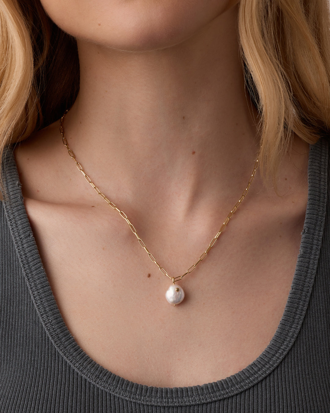 Reese Pearl Necklace || option::18K Gold Plated