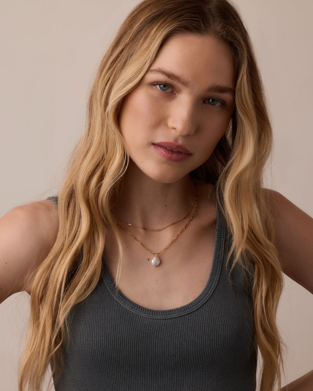 Reese Pearl Necklace || option::18K Gold Plated