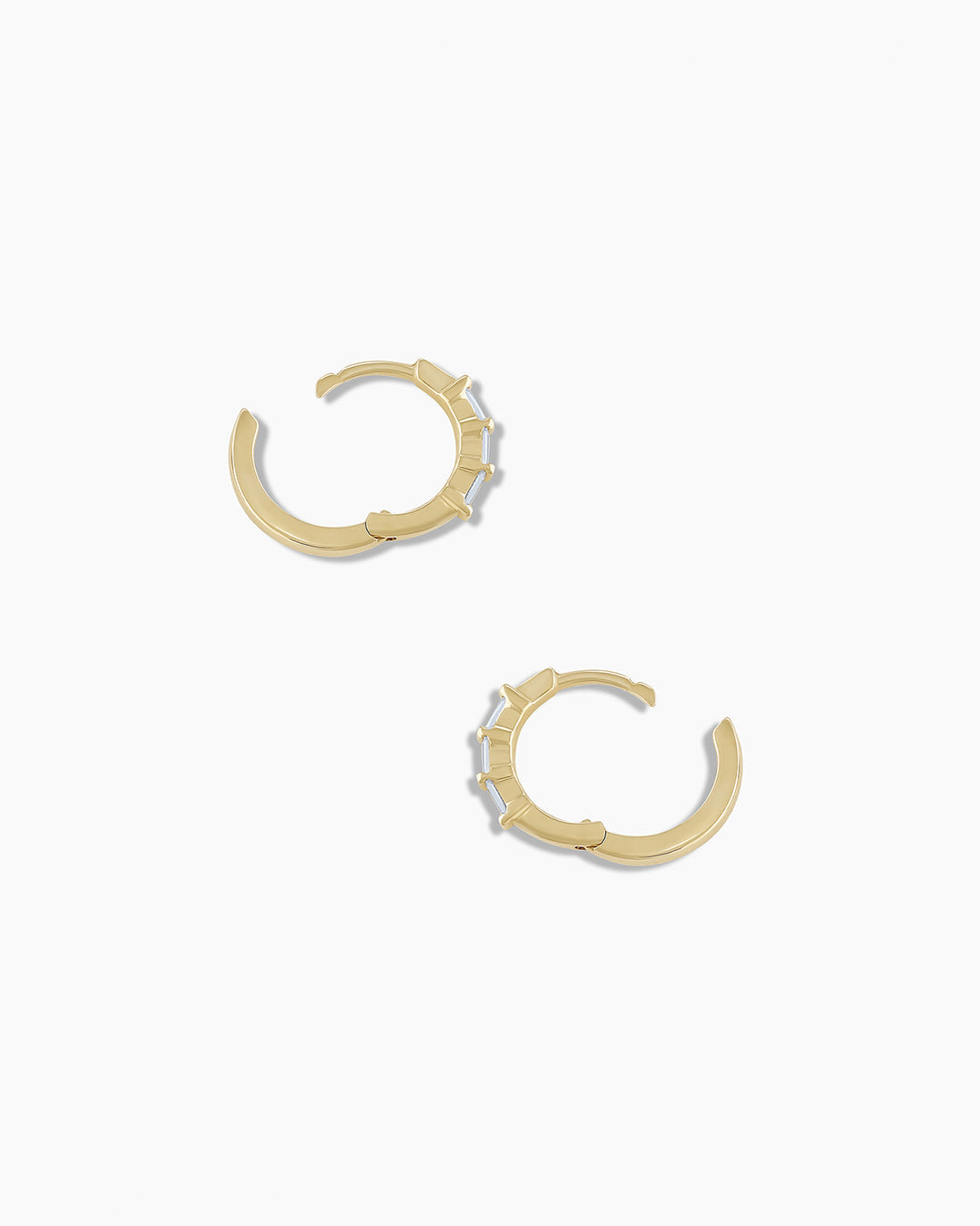 Baguette White Sapphire Huggie || option::14K Solid Gold