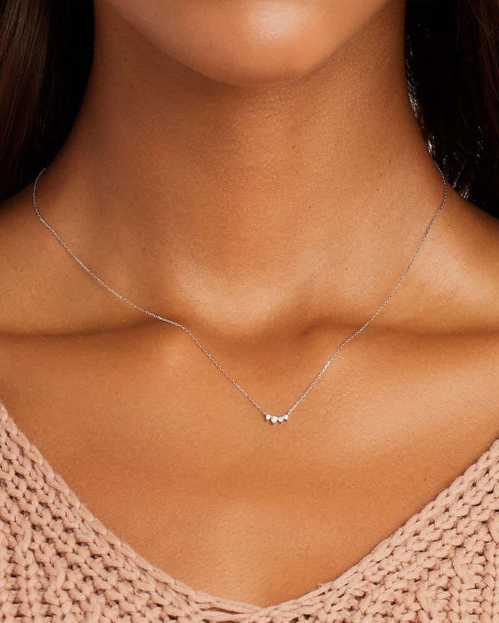 Diamond Cluster Necklace || option::14K Solid White Gold