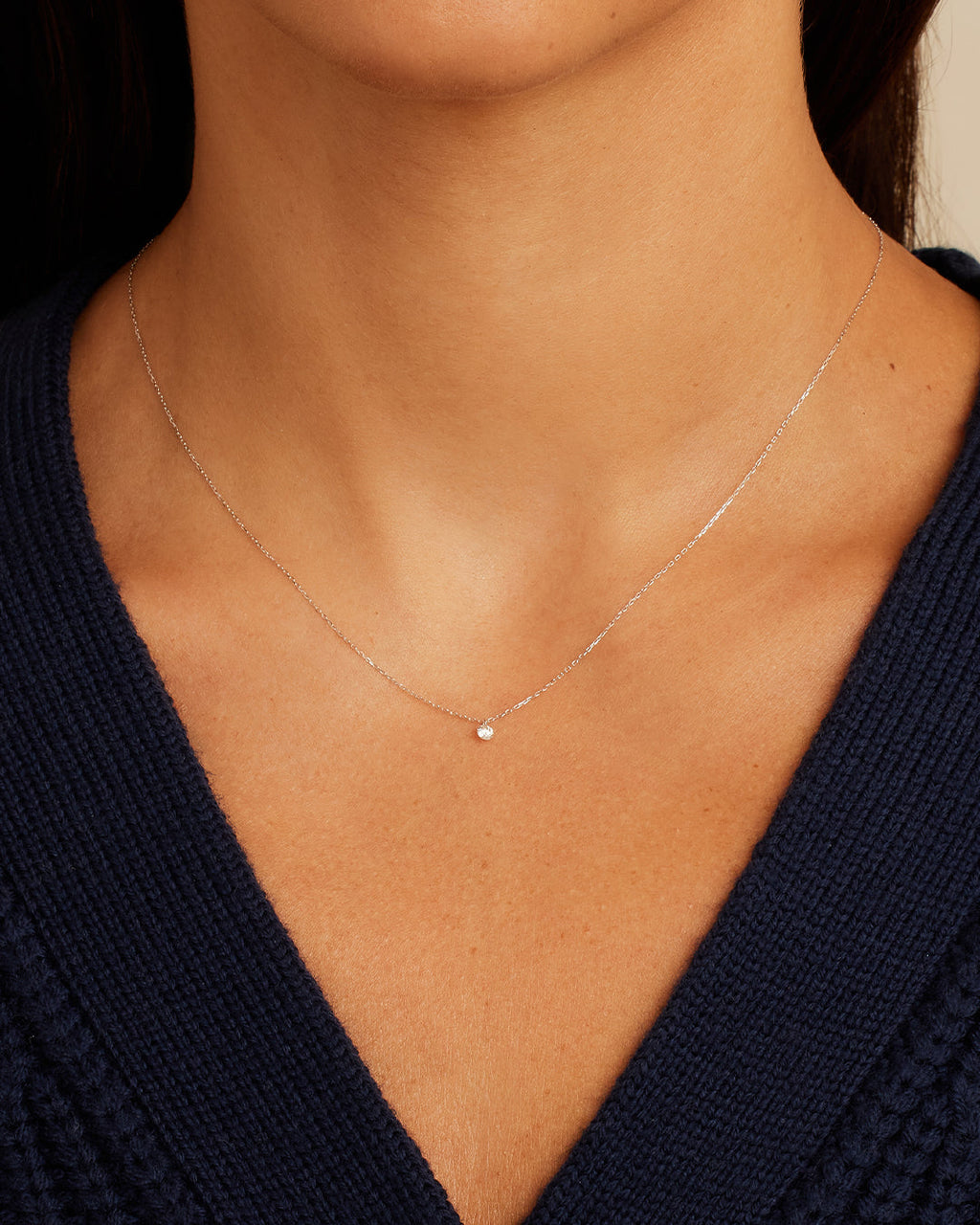 Floating Diamond Necklace || option::18K Solid White Gold