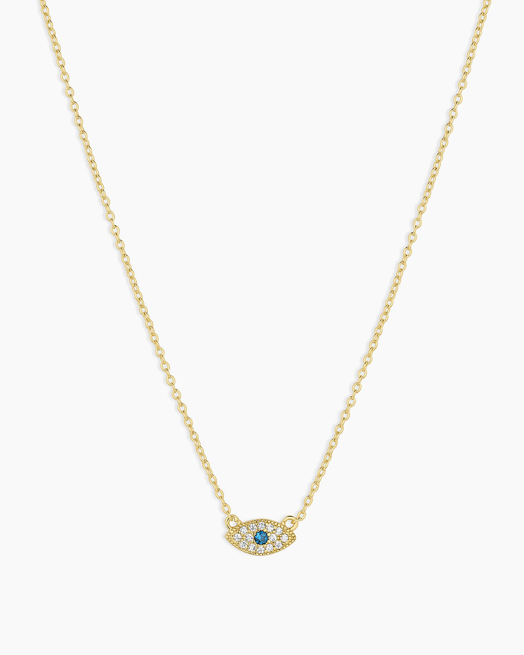 White CZ / London Blue Nanogem Evil Eye Charm Necklace necklace for protection || option:: 18K Gold Plated