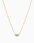 White CZ / London Blue Nanogem Evil Eye Charm Necklace necklace for protection || option:: 18K Gold Plated