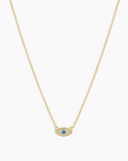 White CZ / London Blue Nanogem Evil Eye Charm Necklace necklace for protection || option:: 18K Gold Plated
