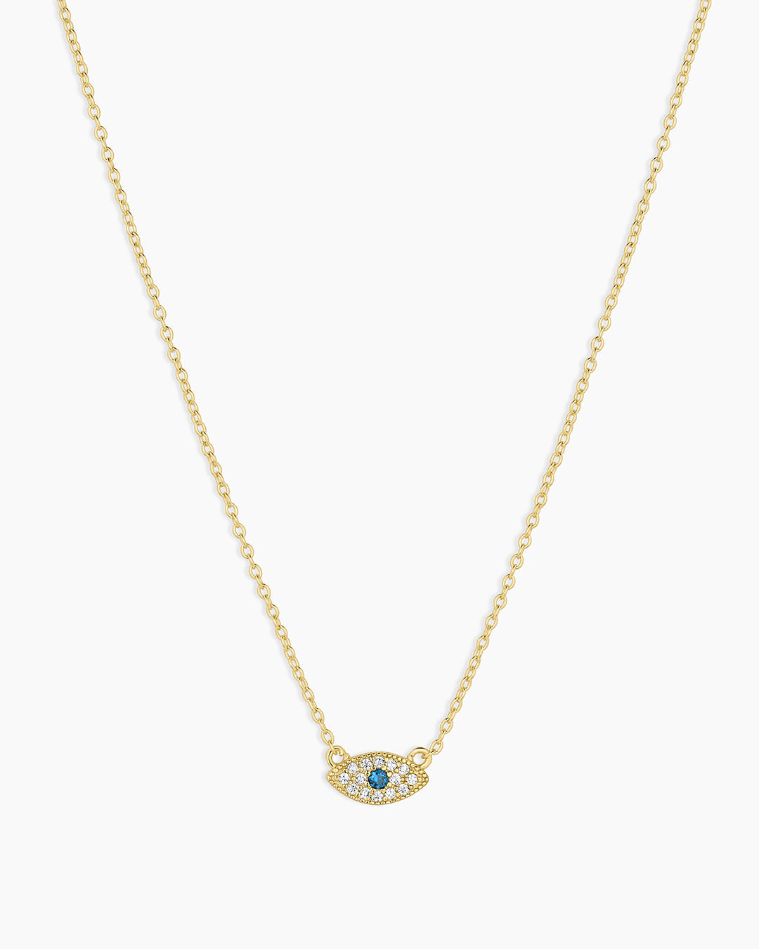 White CZ / London Blue Nanogem Evil Eye Charm Necklace necklace for protection || option:: 18K Gold Plated