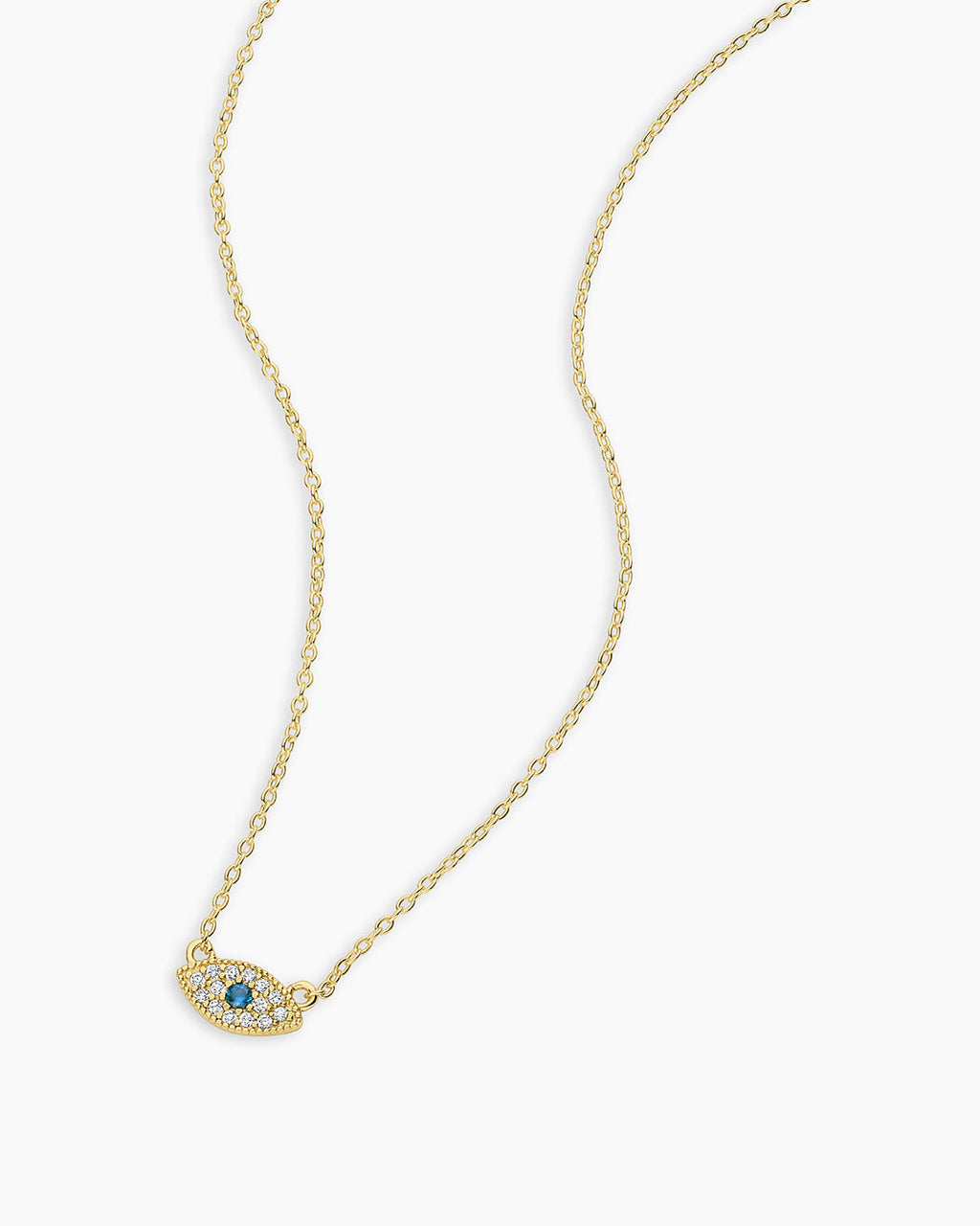 White CZ / London Blue Nanogem Evil Eye Charm Necklace necklace for protection || option:: 18K Gold Plated