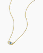 White CZ / London Blue Nanogem Evil Eye Charm Necklace necklace for protection || option:: 18K Gold Plated