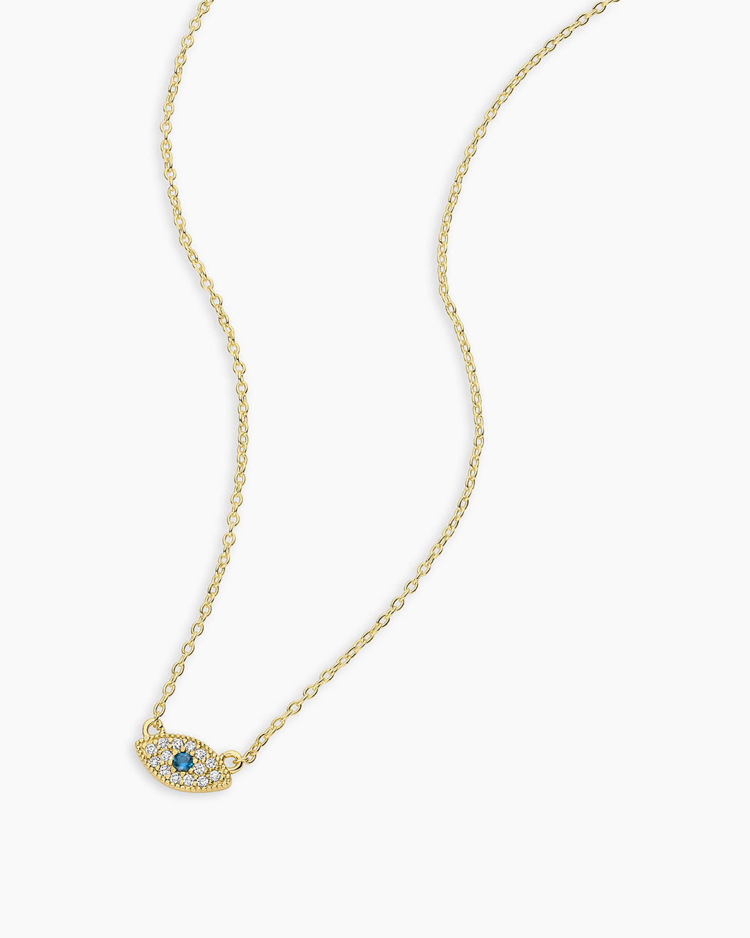 White CZ / London Blue Nanogem Evil Eye Charm Necklace necklace for protection || option:: 18K Gold Plated