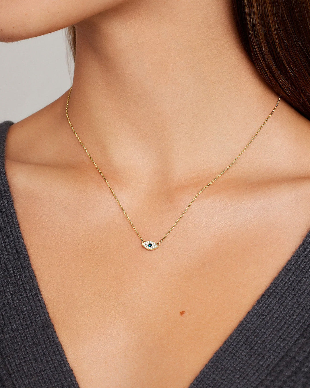 White CZ / London Blue Nanogem Evil Eye Charm Necklace necklace for protection || option:: 18K Gold Plated