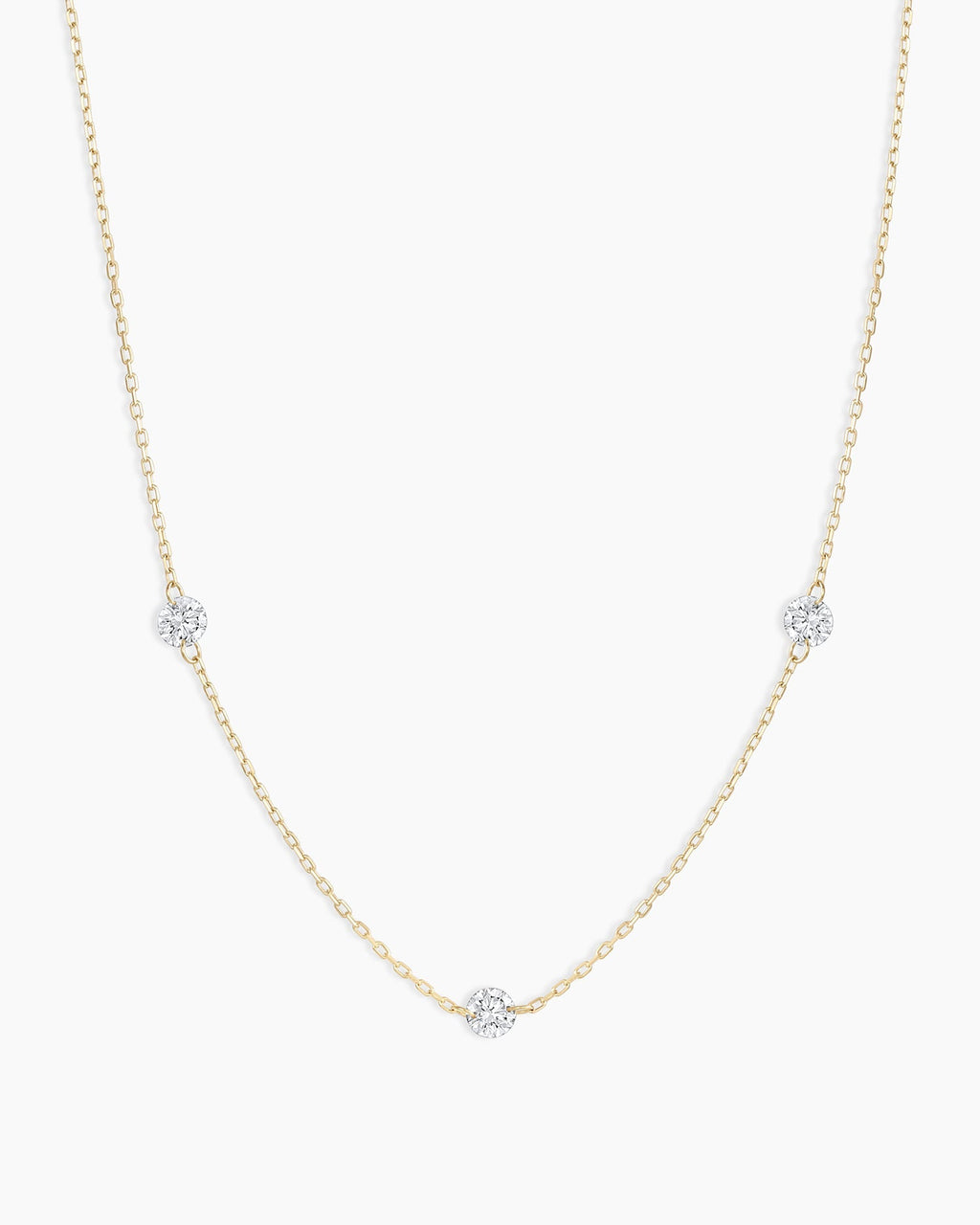 Floating Diamond Stationary Trio Necklace || option::18K Solid Gold