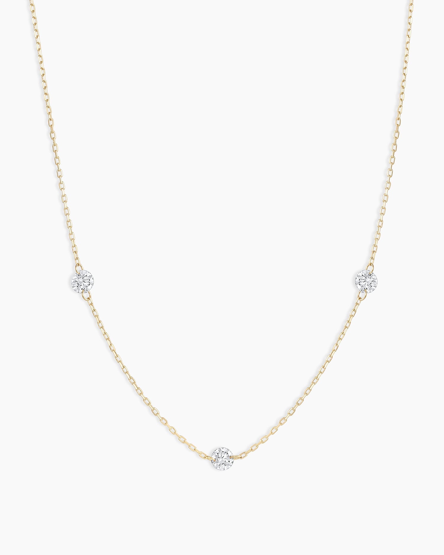 Floating Diamond Stationary Trio Necklace || option::18K Solid Gold