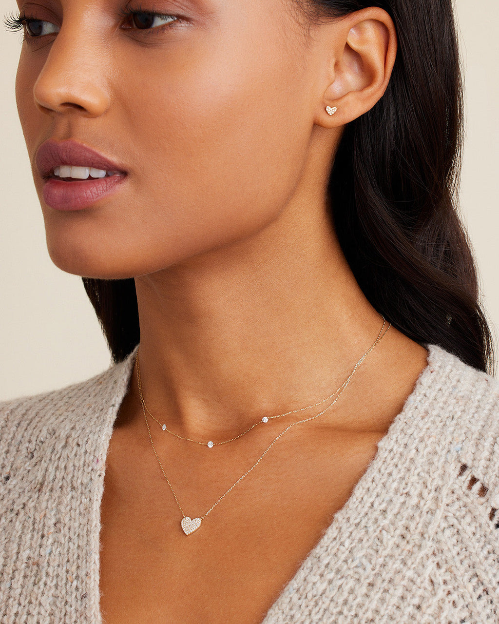 Floating Diamond Stationary Trio Necklace || option::18K Solid Gold || set::floating-diamond-stationary-trio-necklace-stl