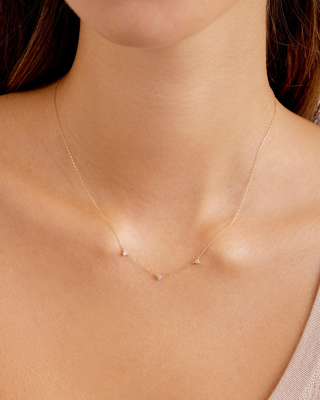 Diamond Eve NecklaceDiamond trio necklace daintyDiamond necklace || option::14K Solid Gold