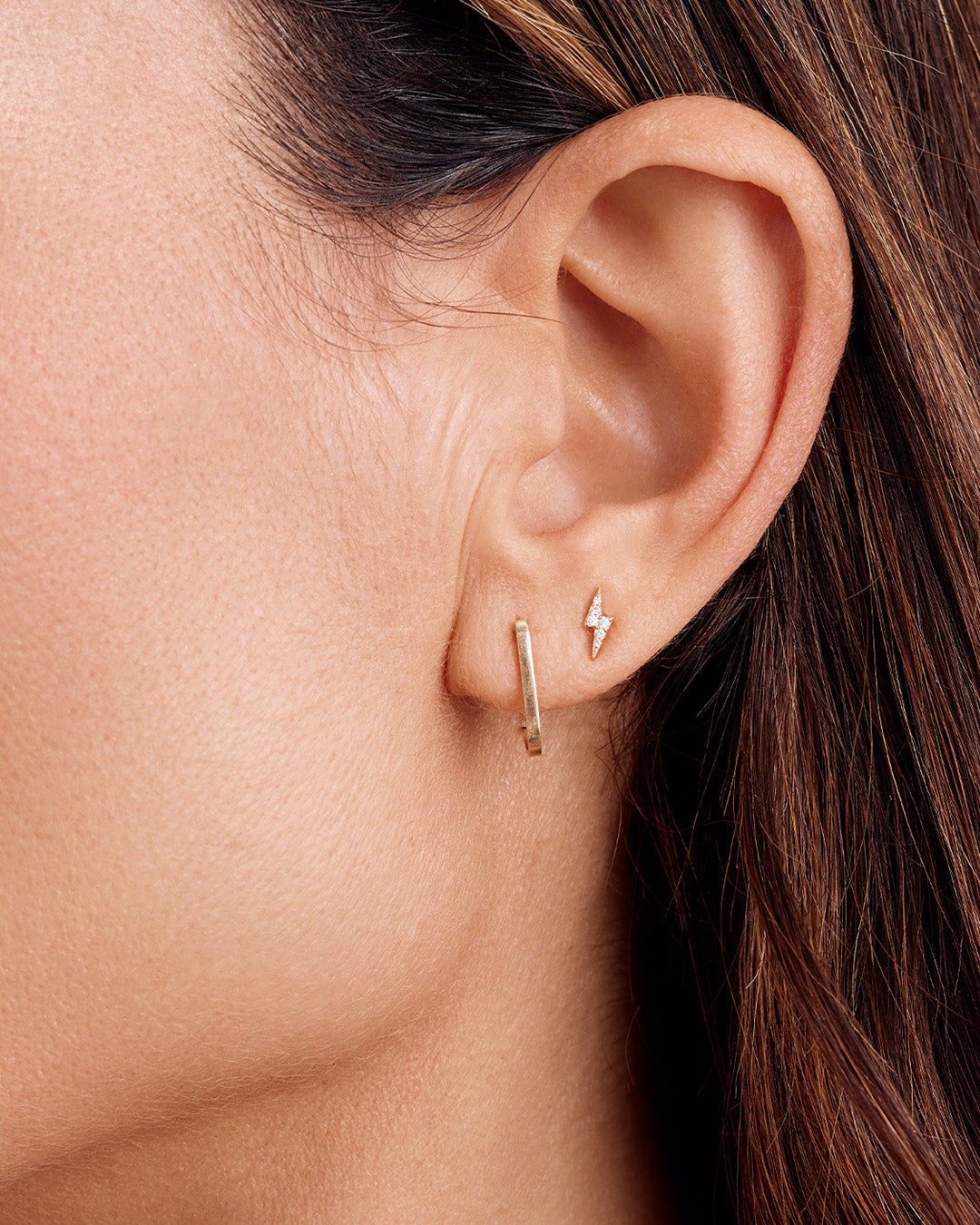 Diamond Lightning StudLightning earring || option::14K Solid Gold