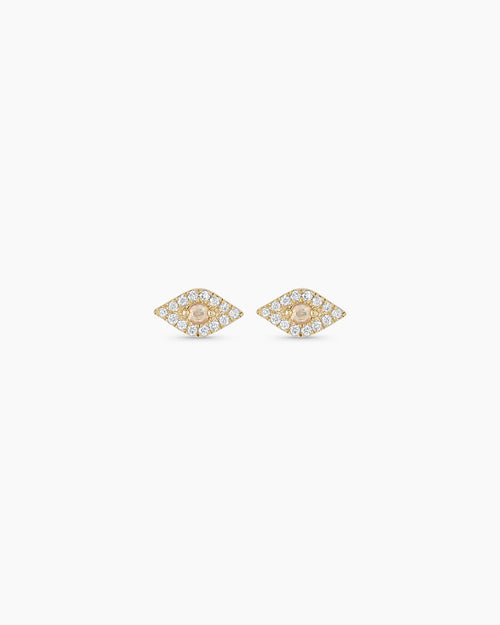 Diamond Evil Eye Studs || option::14K Solid Gold