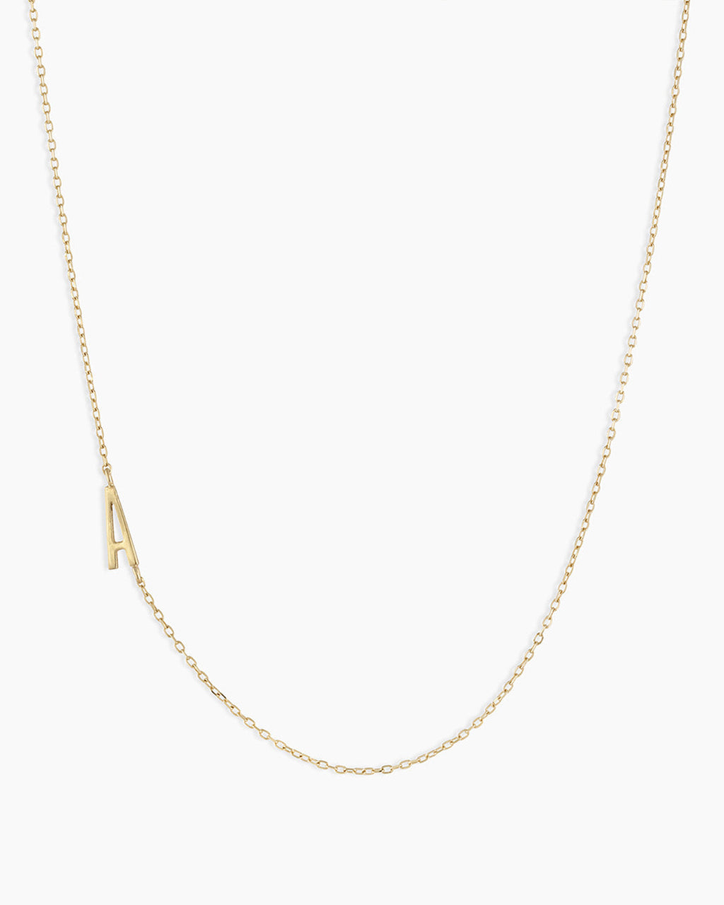 Woman wearing Alphabet Necklace || option::14K Solid Gold, A