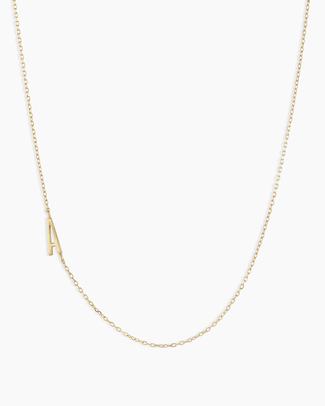 Woman wearing Alphabet Necklace || option::14K Solid Gold, A