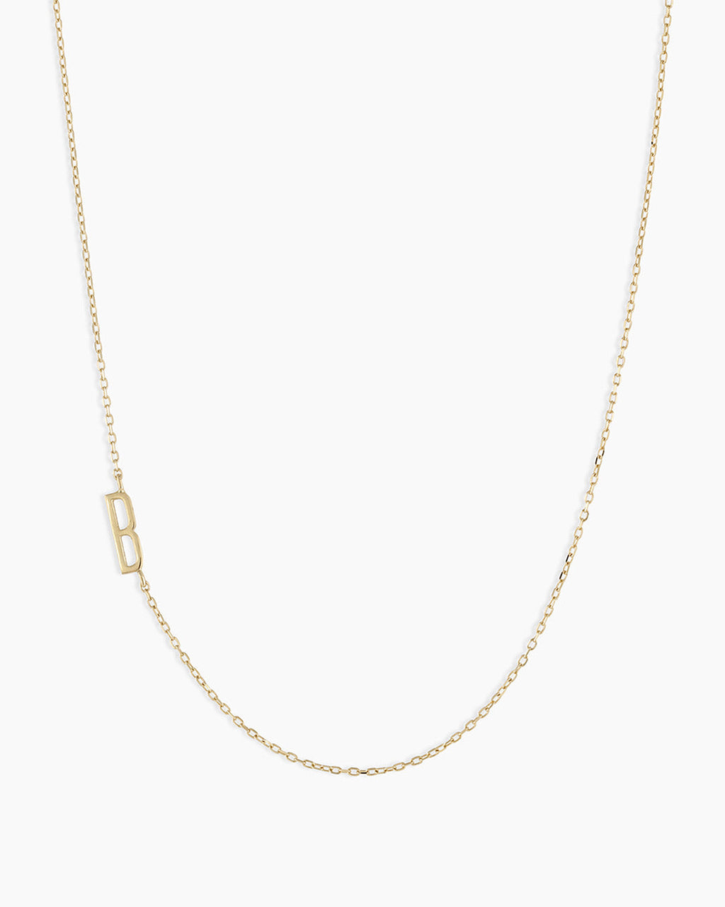 Woman wearing Alphabet Necklace || option::14K Solid Gold, B