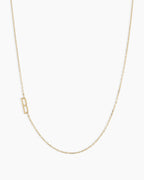 Woman wearing Alphabet Necklace || option::14K Solid Gold, B