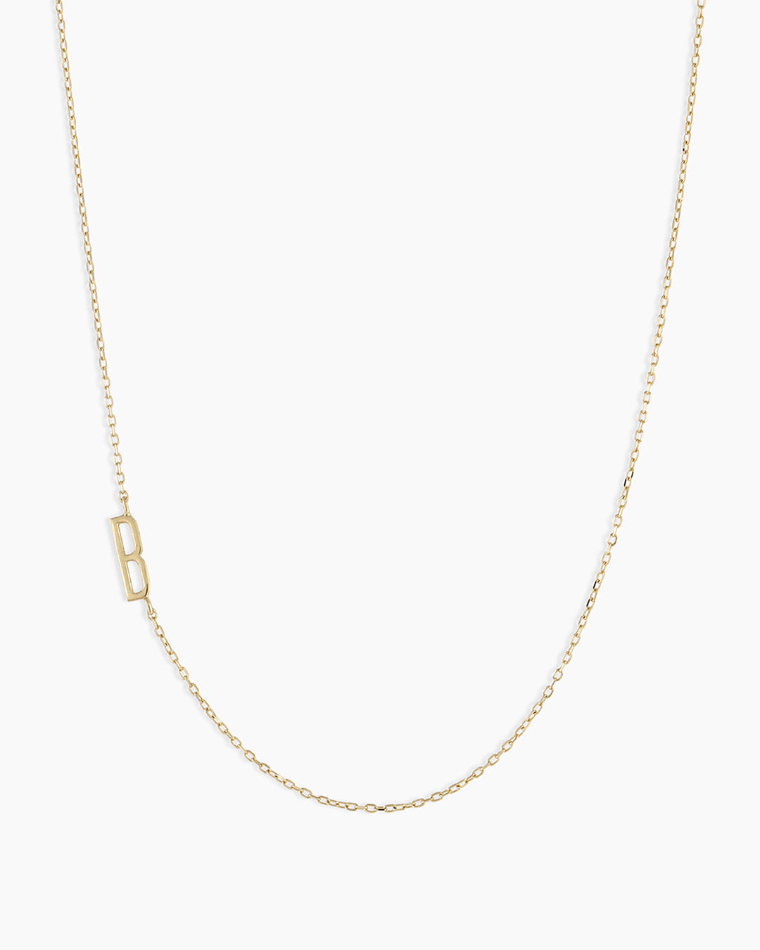 Woman wearing Alphabet Necklace || option::14K Solid Gold, B