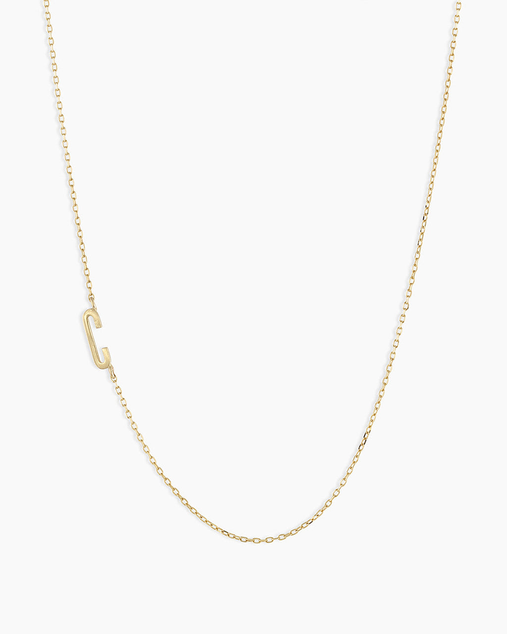 Woman wearing Alphabet Necklace || option::14K Solid Gold, C