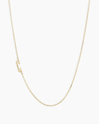 Woman wearing Alphabet Necklace || option::14K Solid Gold, C