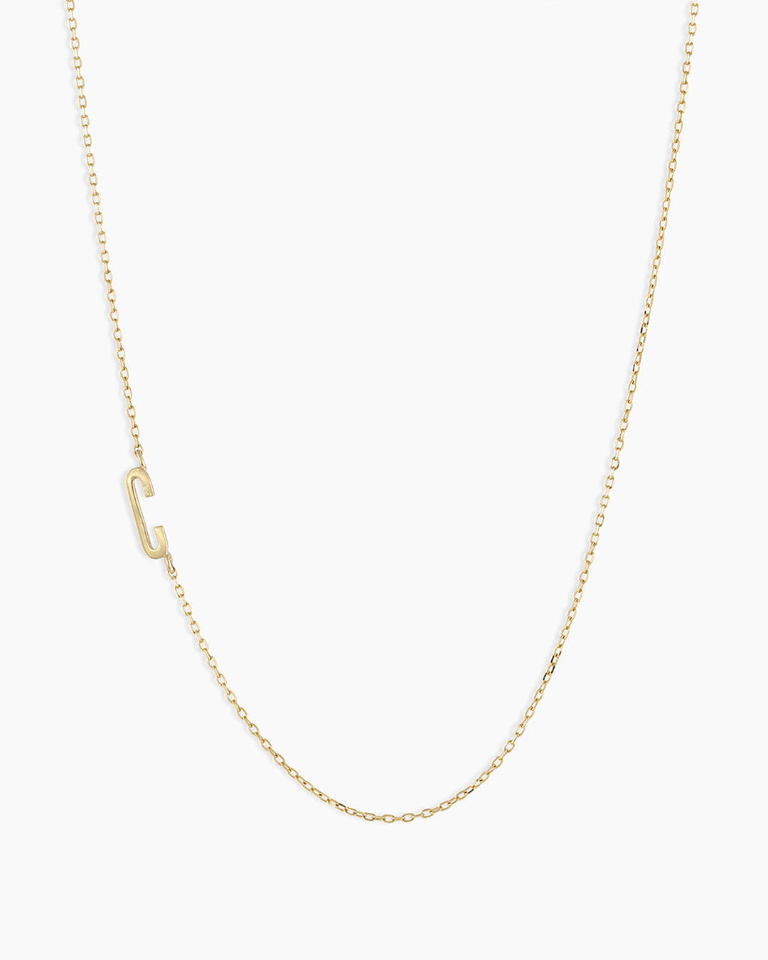 Woman wearing Alphabet Necklace || option::14K Solid Gold, C