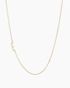 Woman wearing Alphabet Necklace || option::14K Solid Gold, E