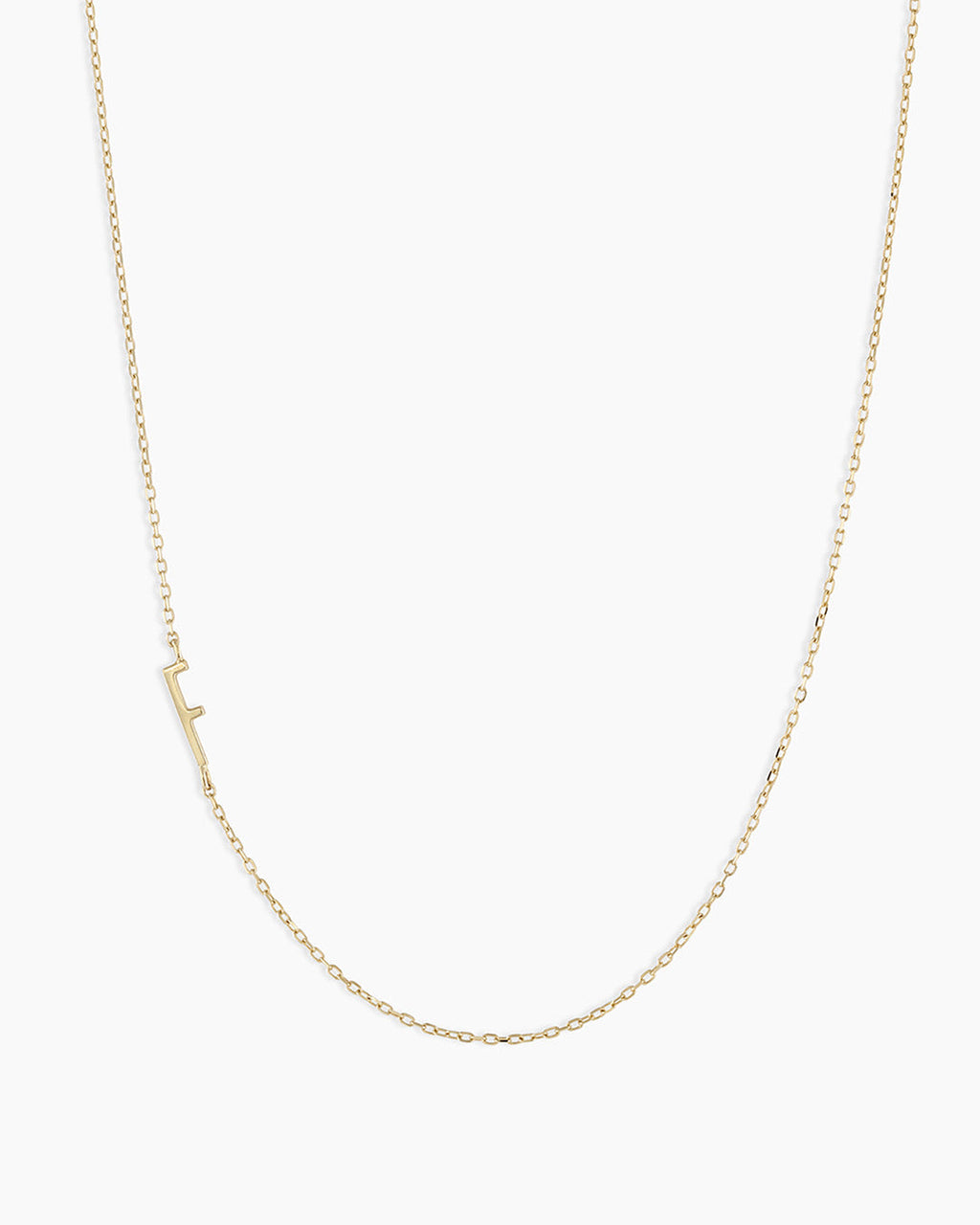 Woman wearing Alphabet Necklace || option::14K Solid Gold, E