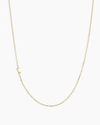 Woman wearing Alphabet Necklace || option::14K Solid Gold, E
