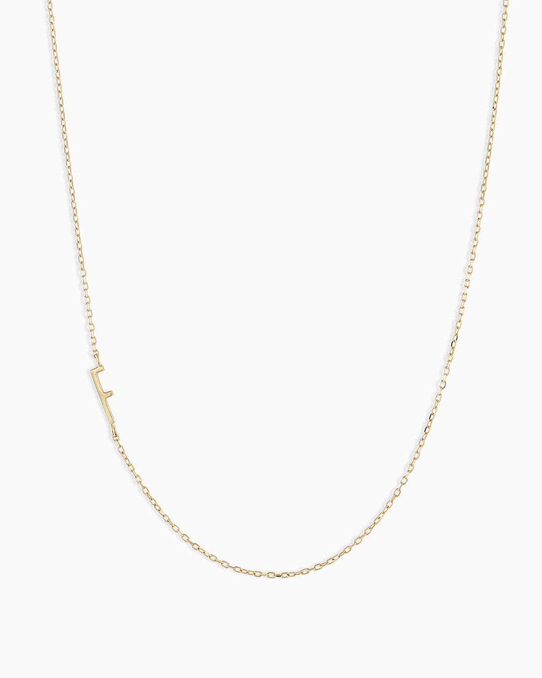 Woman wearing Alphabet Necklace || option::14K Solid Gold, E