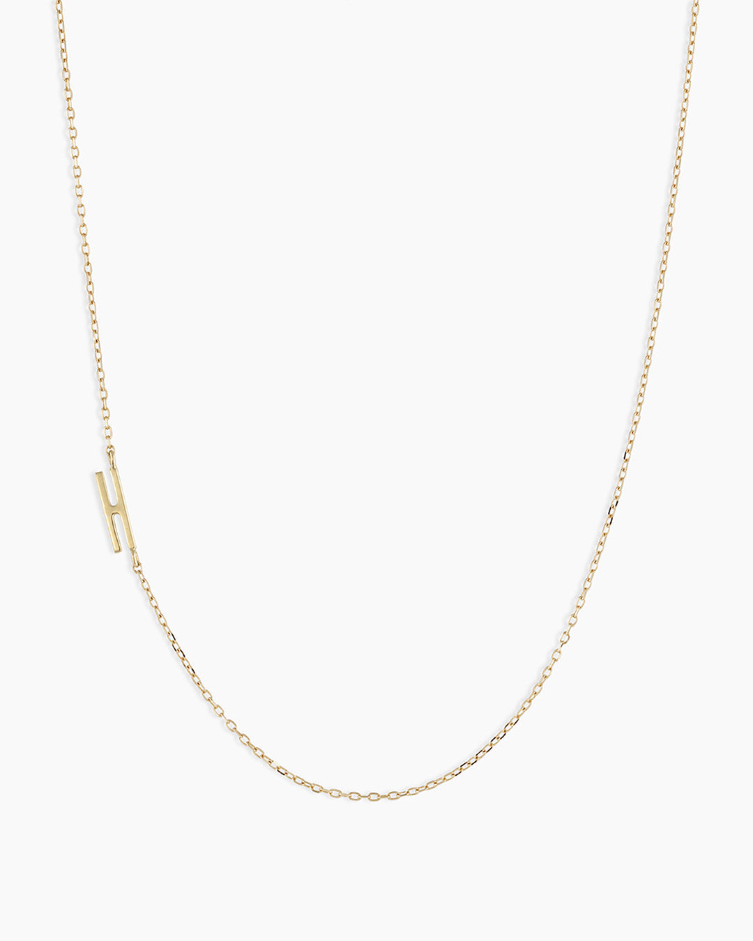 Woman wearing Alphabet Necklace || option::14K Solid Gold, H