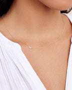 Woman wearing Alphabet Necklace || option::14K Solid Gold, H