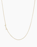 Woman wearing Alphabet Necklace || option::14K Solid Gold, I