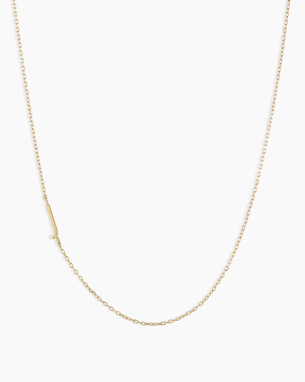 Woman wearing Alphabet Necklace || option::14K Solid Gold, I