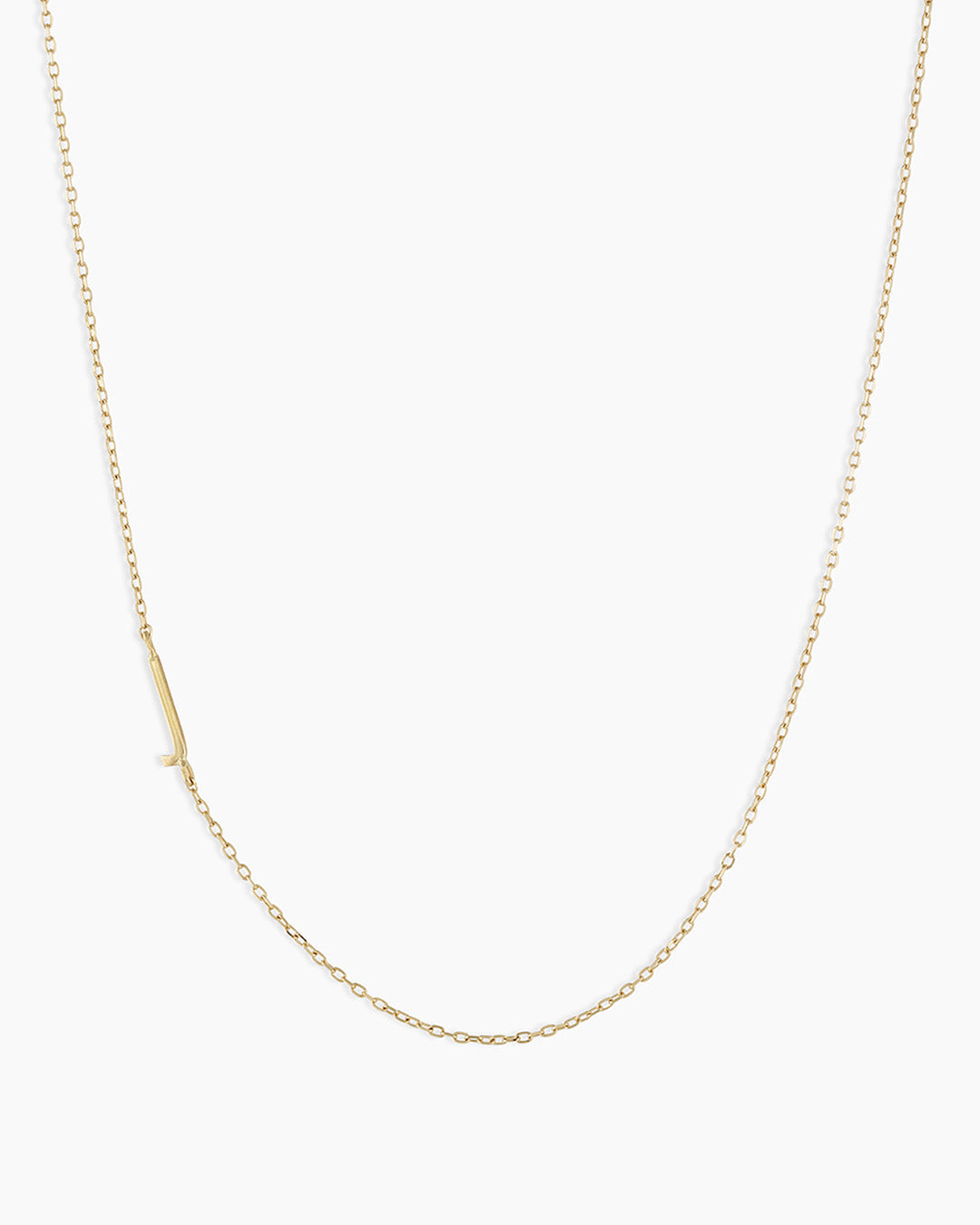 Woman wearing Alphabet Necklace || option::14K Solid Gold, I